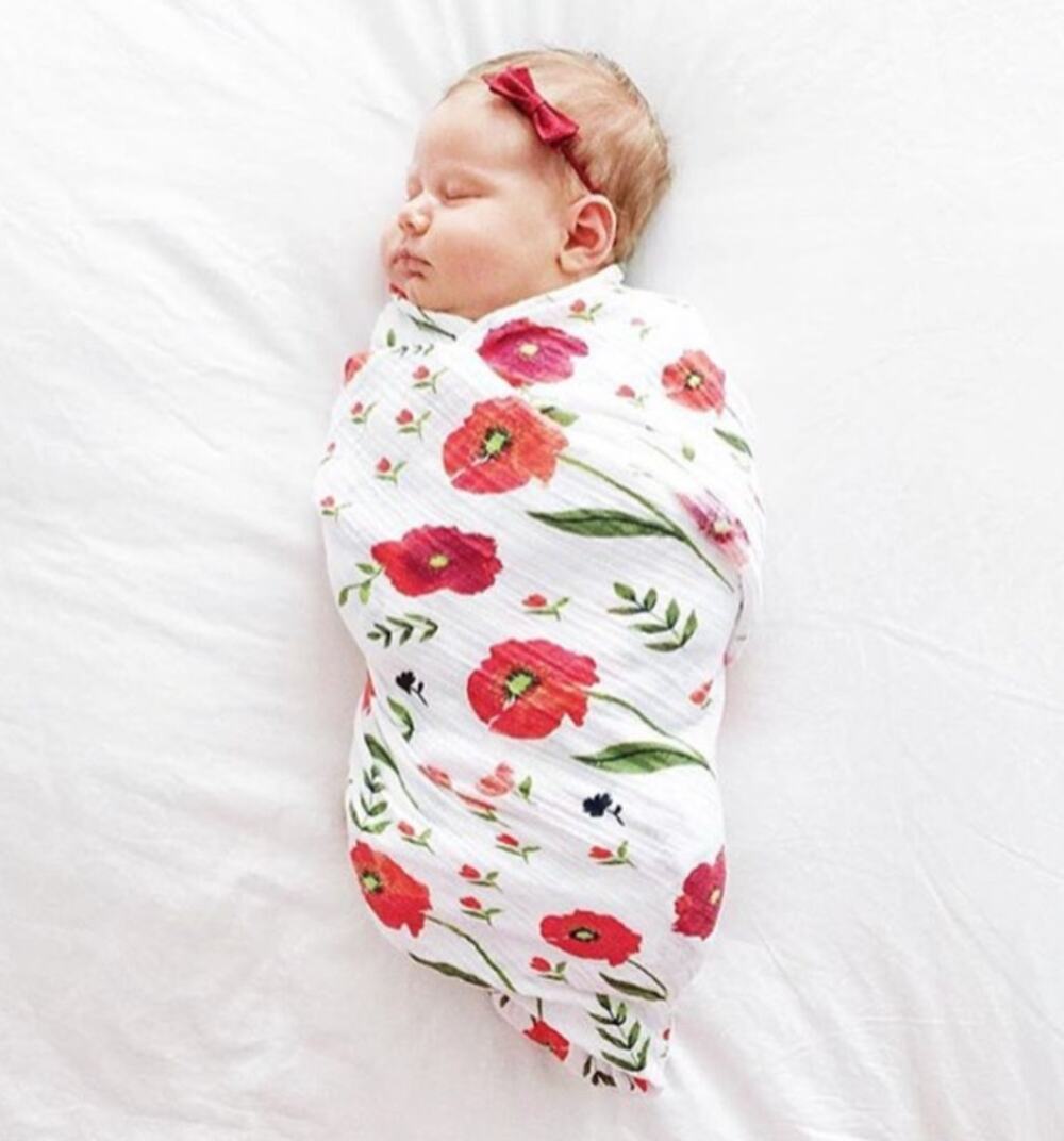 little unicorn Cotton Muslin Swaddle in SUMMER POPPY